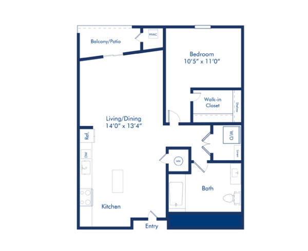 Blueprint of Chihuly floor plan, one bedroom one bathroom apartment at Camden Pier District Apartments in St. Petersburg, FL