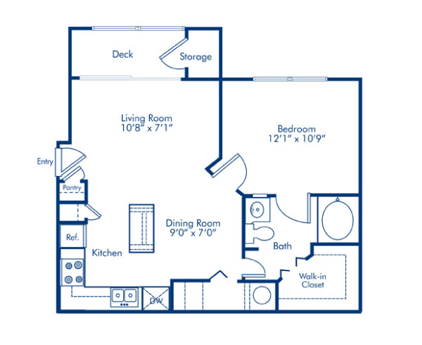Blueprint of Dogwood Floor Plan, 1 Bedroom and 1 Bathroom at Camden Dunwoody Apartments in Dunwoody, GA