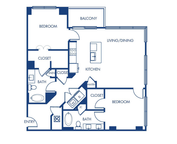 Camden Music Row Apartments, Nashville, TN, B5 2 bedroom 2 bathroom floor plan