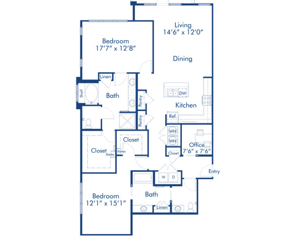 Blueprint of Westminister Floor Plan, 2 Bedrooms and 2 Bathrooms at Camden Paces Apartments in Atlanta, GA