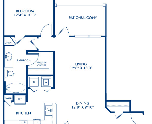 Blueprint of Verve Floor Plan, 1 Bedroom and 1 Bathroom at Camden Panther Creek Apartments in Frisco, TX