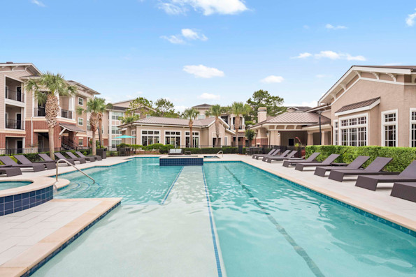 Pool with lap lanes at Camden Grand Harbor Apartments in Katy, TX