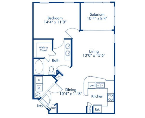 Blueprint of Glencliff Floor Plan, 1 Bedroom and 1 Bathroom at Camden Westchase Park Apartments in Tampa, FL