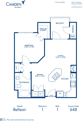 Blueprint of Belleair Floor Plan, 1 Bedroom and 1 Bathroom at Camden Montague Apartments in Tampa, FL