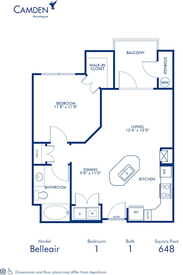 Blueprint of Belleair Floor Plan, 1 Bedroom and 1 Bathroom at Camden Montague Apartments in Tampa, FL