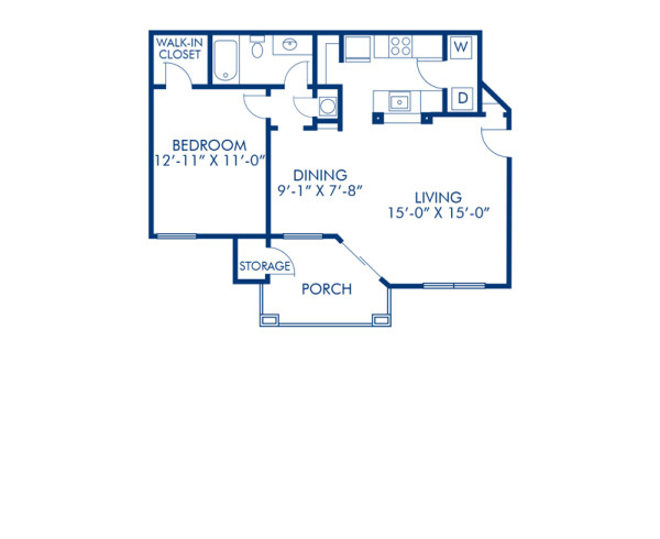 Blueprint of Boardwalk (Patio) Floor Plan, 1 Bedroom and 1 Bathroom at Camden Bay Apartments in Tampa, FL