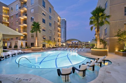 Resort-style pool at night