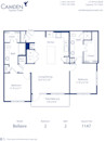 Blueprint of the Bellaire floor plan at Camden Cypress Creek II apartments in Houston, TX