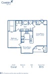 Blueprint of Coral Floor Plan, 1 Bedroom and 1 Bathroom at Camden Lago Vista Apartments in Orlando, FL