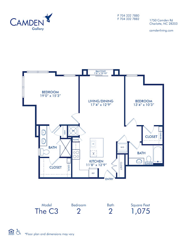 Blueprint of C3 Floor Plan, 2 Bedrooms and 2 Bathrooms at Camden Gallery Apartments in Charlotte, NC