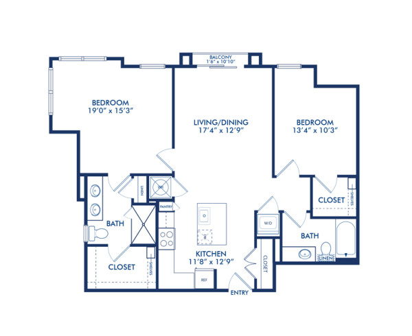 Blueprint of C3 Floor Plan, 2 Bedrooms and 2 Bathrooms at Camden Gallery Apartments in Charlotte, NC