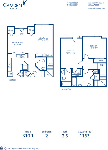 Blueprint of B10.1 Floor Plan, 2 Bedrooms and 2.5 Bathrooms at Camden Fairfax Corner Apartments in Fairfax, VA