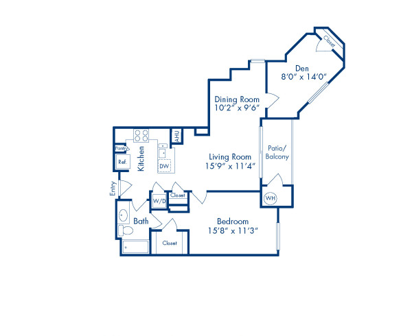 Blueprint of Fillmore Floor Plan, 1 Bedroom and 1 Bathroom at Camden Potomac Yard Apartments in Arlington, VA