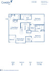 Blueprint of E1 Floor Plan, 2 Bedrooms and 2 Bathrooms at Camden Caley Apartments in Englewood, CO