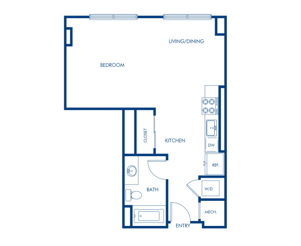 Camden Music Row Apartments, Nashville, TN, S3 studio 1 bathroom floor plan