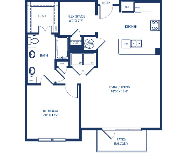 Blueprint of A12 Floor Plan, 1 Bedroom and 1 Bathroom at Camden Victory Park Apartments in Dallas, TX