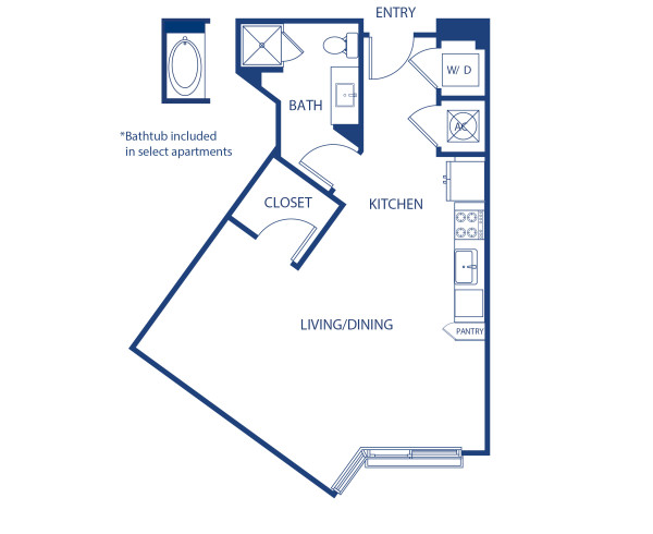 Camden Music Row Apartments, Nashville, TN, S1 studio 1 bathroom floor plan