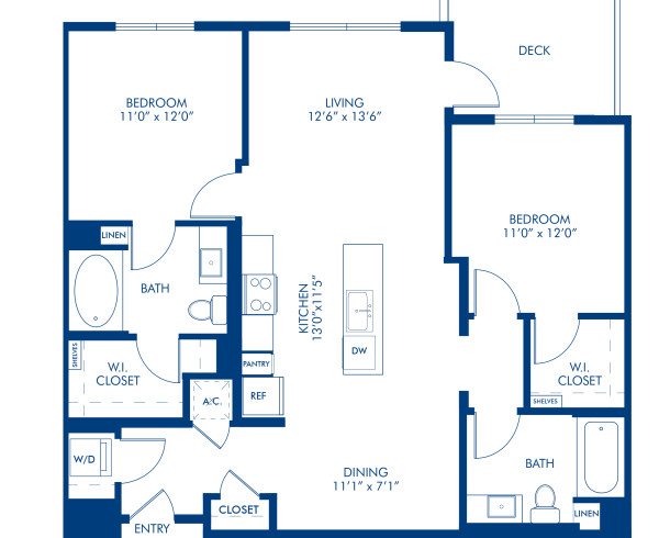Blueprint of B1 Floor Plan, 2 Bedrooms and 2 Bathrooms at Camden Glendale Apartments in Glendale, CA