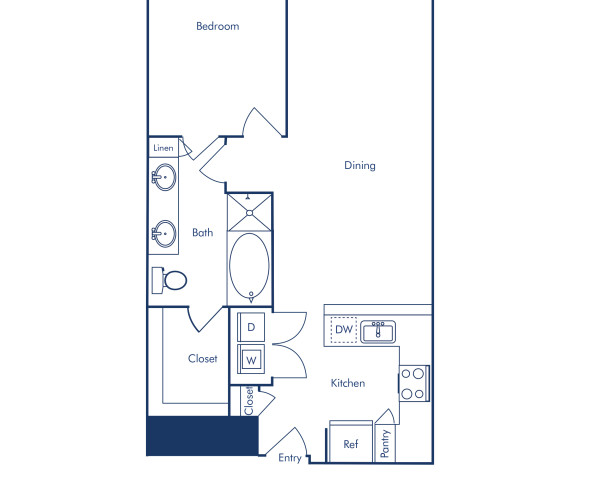 Camden Rainey Street apartments in Austin, TX one bedroom floor plan A5.1