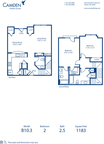 Blueprint of B10.3 Floor Plan, 2 Bedrooms and 2.5 Bathrooms at Camden Fairfax Corner Apartments in Fairfax, VA