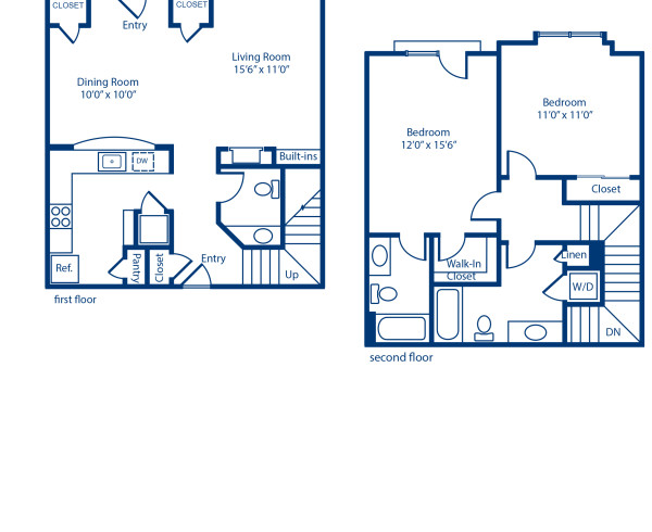 Blueprint of B10.3 Floor Plan, 2 Bedrooms and 2.5 Bathrooms at Camden Fairfax Corner Apartments in Fairfax, VA