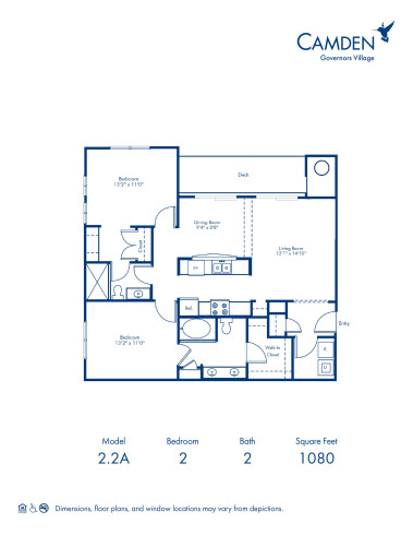 Blueprint of 2.2A Floor Plan, 2 Bedrooms and 2 Bathrooms at Camden Governors Village Apartments in Chapel Hill, NC