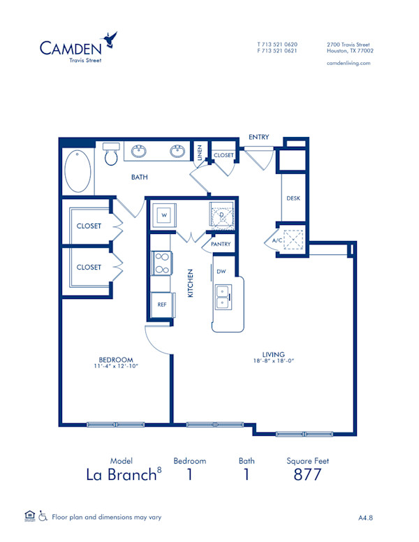 Blueprint of La Branch8 Floor Plan, 1 Bedroom and 1 Bathroom at Camden Travis Street Apartments in Houston, TX