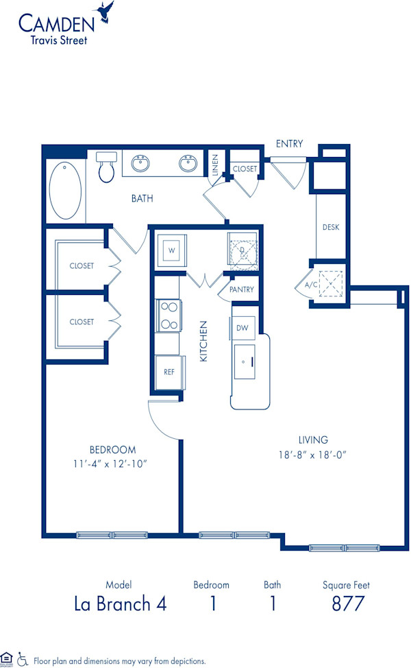 Blueprint of La Branch 4 Floor Plan, 1 Bedroom and 1 Bathroom at Camden Travis Street Apartments in Houston, TX