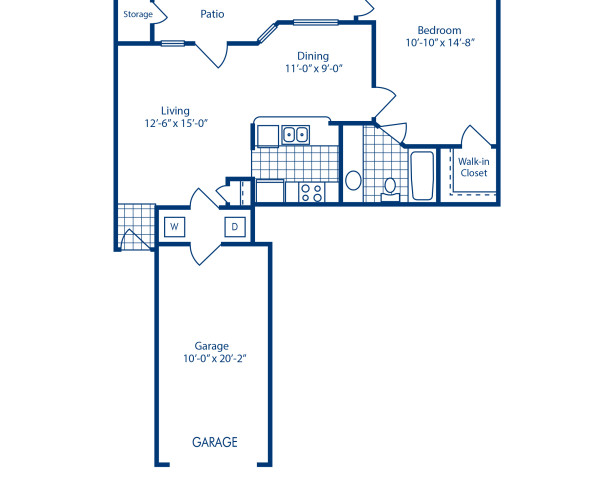 Blueprint of A2A.2 Floor Plan, 1 Bedroom and 1 Bathroom at Camden Legacy Creek Apartments in Plano, TX