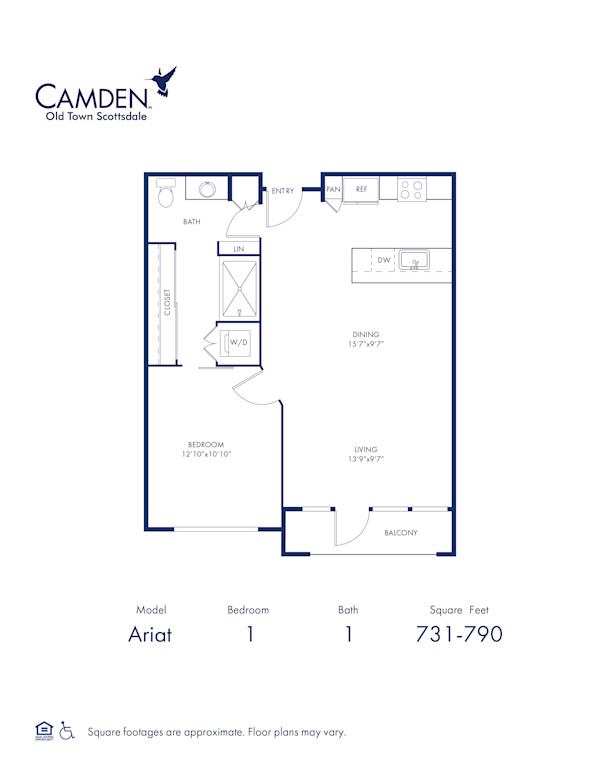 Camden Old Town Scottsdale apartments in Scottsdale, AZ one bedroom Ariat floor plan