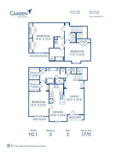 Blueprint of H2.1 Floorplan at Camden Farmers Market Apartments in Dallas, TX