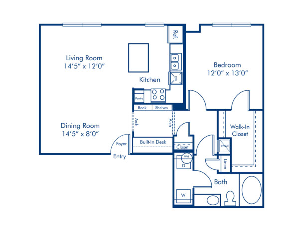 Blueprint of 1.1D Floor Plan, 1 Bedroom and 1 Bathroom at Camden South End Apartments in Charlotte, NC