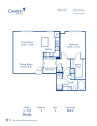 Blueprint of 1.1D Floor Plan, 1 Bedroom and 1 Bathroom at Camden South End Apartments in Charlotte, NC