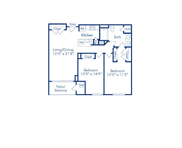 Blueprint of Hartford Floor Plan, 2 Bedrooms and 1 Bathroom at Camden Potomac Yard Apartments in Arlington, VA