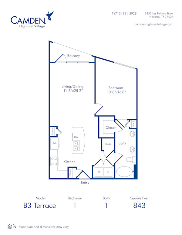 Blueprint of B3 Terrace Floor plan for Camden Highland Village in Houston, TX