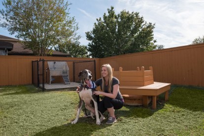 Dog park with pet wash station at Camden Northpointe Apartments in Tomball, TX