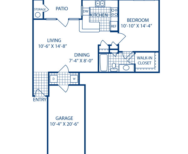 Blueprint of A2CR Floor Plan, 1 Bedroom and 1 Bathroom at Camden Legacy Creek Apartments in Plano, TX