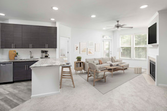 Open concept kitchen and living area at Camden Monument Place apartments in Fairfax, VA