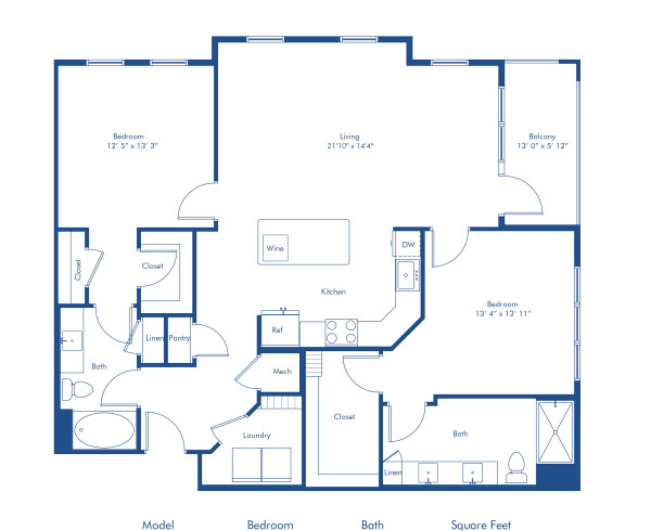 Camden Carolinian apartments in Raleigh, North Carolina two bedroom floor plan B5