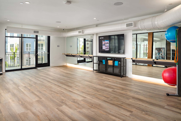 Second-story yoga and barre studio in the 24-hour fitness center at Camden West Nashville apartments in Nashville, TN