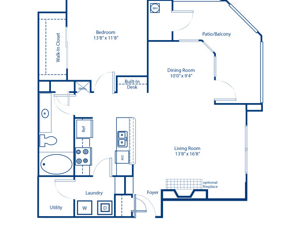 Blueprint of 1.1M Floor Plan, 1 Bedroom and 1 Bathroom at Camden Lansdowne Apartments in Lansdowne, VA