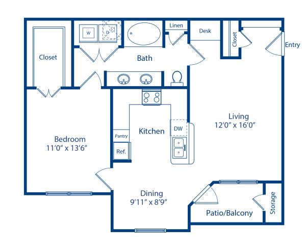 Blueprint of Cypress - II Floor Plan, 1 Bedroom and 1 Bathroom at Camden Amber Oaks II Apartments in Austin, TX