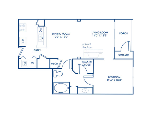 Blueprint of Gardner Floor Plan, 1 Bedroom and 1 Bathroom at Camden Stockbridge Apartments in Stockbridge, GA