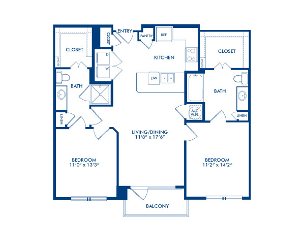 Blueprint of B2.1 Floor Plan, 2 Bedrooms and 2 Bathrooms at Camden Victory Park Apartments in Dallas, TX