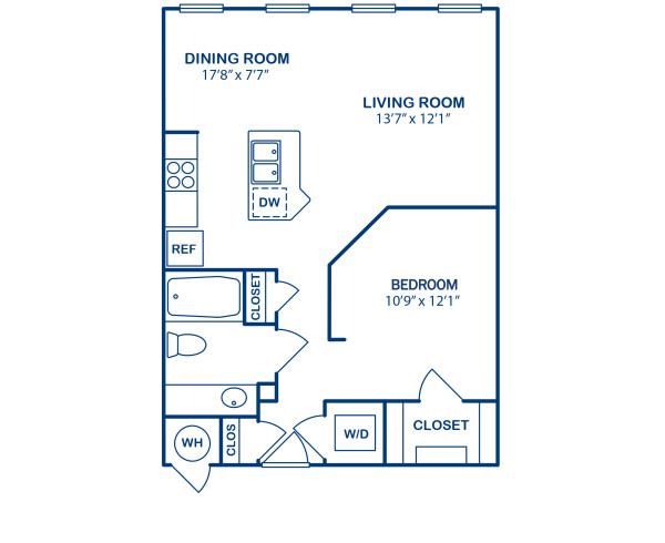 Blueprint of 1A1 Floor Plan, Studio with 1 Bathroom at Camden Monument Place Apartments in Fairfax, VA