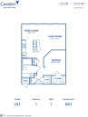 Blueprint of 1A1 Floor Plan, Studio with 1 Bathroom at Camden Monument Place Apartments in Fairfax, VA