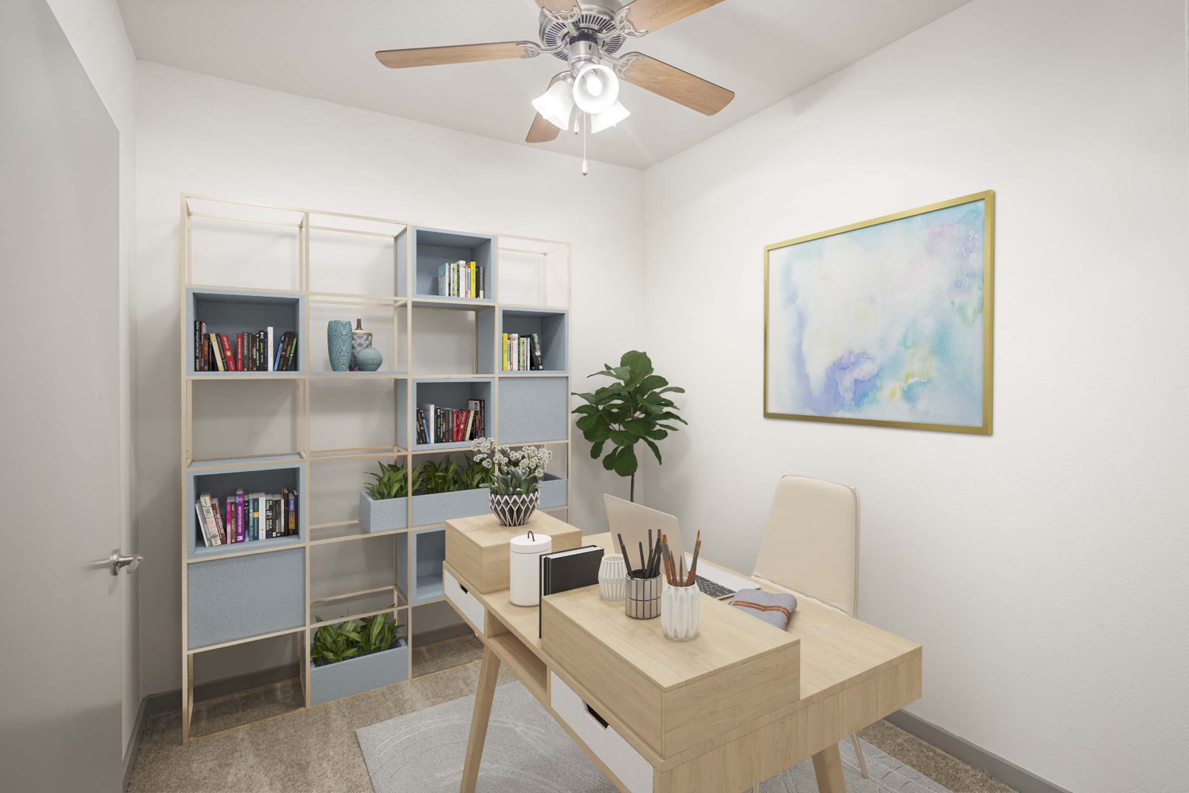 Study space to work from home with ceiling fan