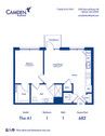 Blueprint of A1 floor plan, 1 bedrrom and 1 bath at Camden Buckhead in Atlanta, GA