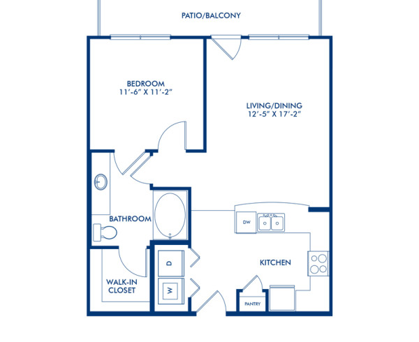 Blueprint of Knoll Floor Plan, 1 Bedroom and 1 Bathroom at Camden Design District Apartments in Dallas, TX