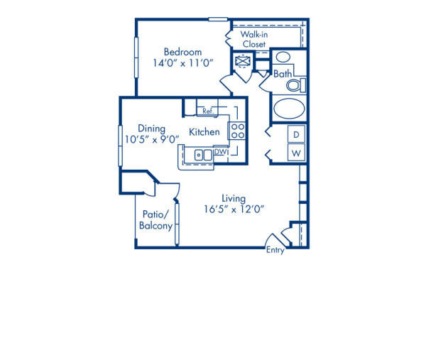 Blueprint of B Floor Plan, 1 Bedroom and 1 Bathroom at Camden Addison Apartments in Addison, TX